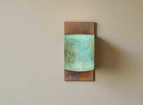 Rust and Verdigris Contemporary Half Round / Copper Light Sconce